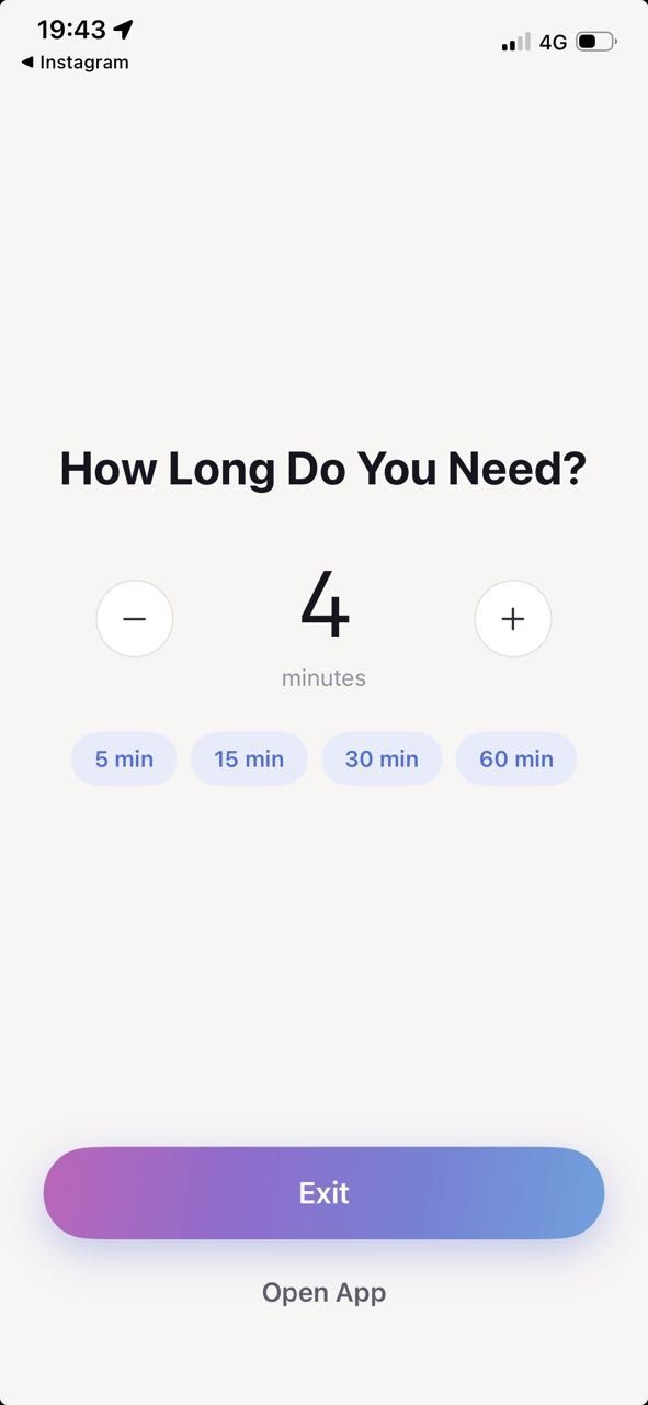 How Long Do You Need? A minutes picker before entering Instagram